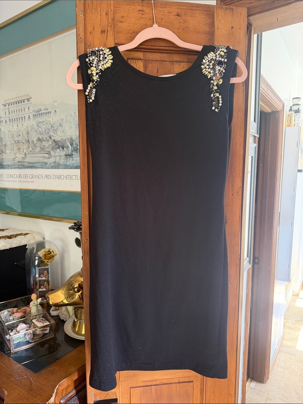 Meghan LA Black Beaded Shoulder Mini Dress